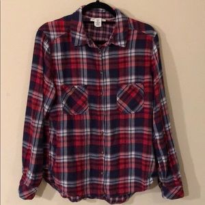 LOGG red white And Navy stripe button down size 14